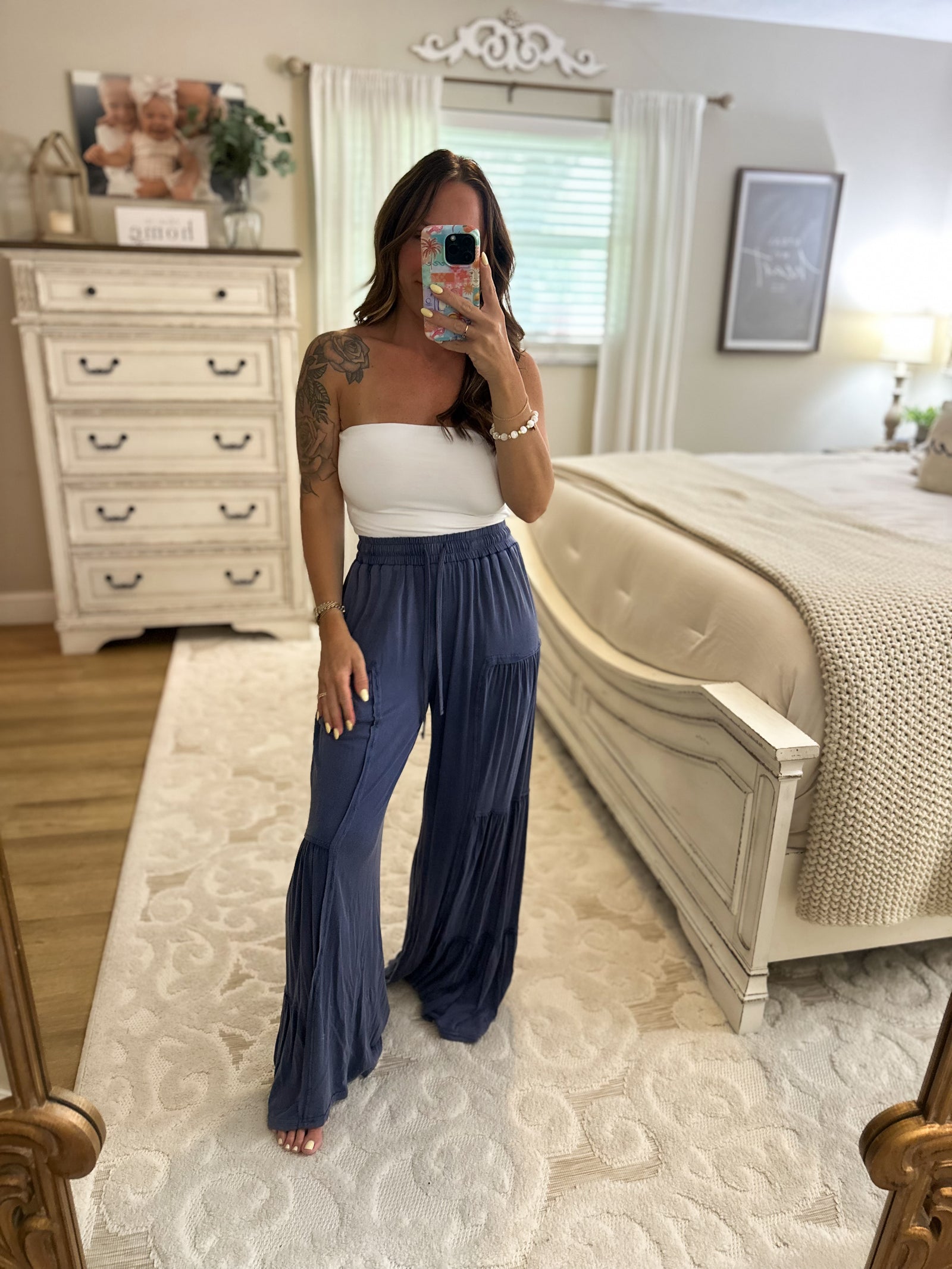 Arabella Mineral Washed Tiered Wide Leg - Denim