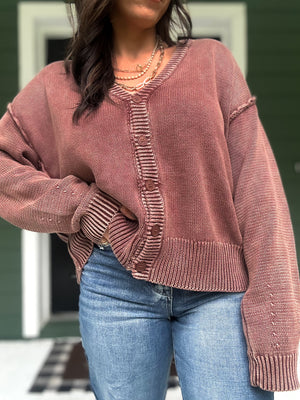Josie Button Front Cardigan - Coffee Bean