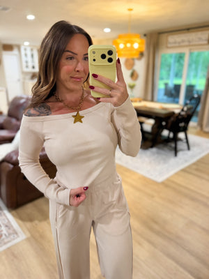 Skye Off Shoulder Ribbed Crop Top - Taupe