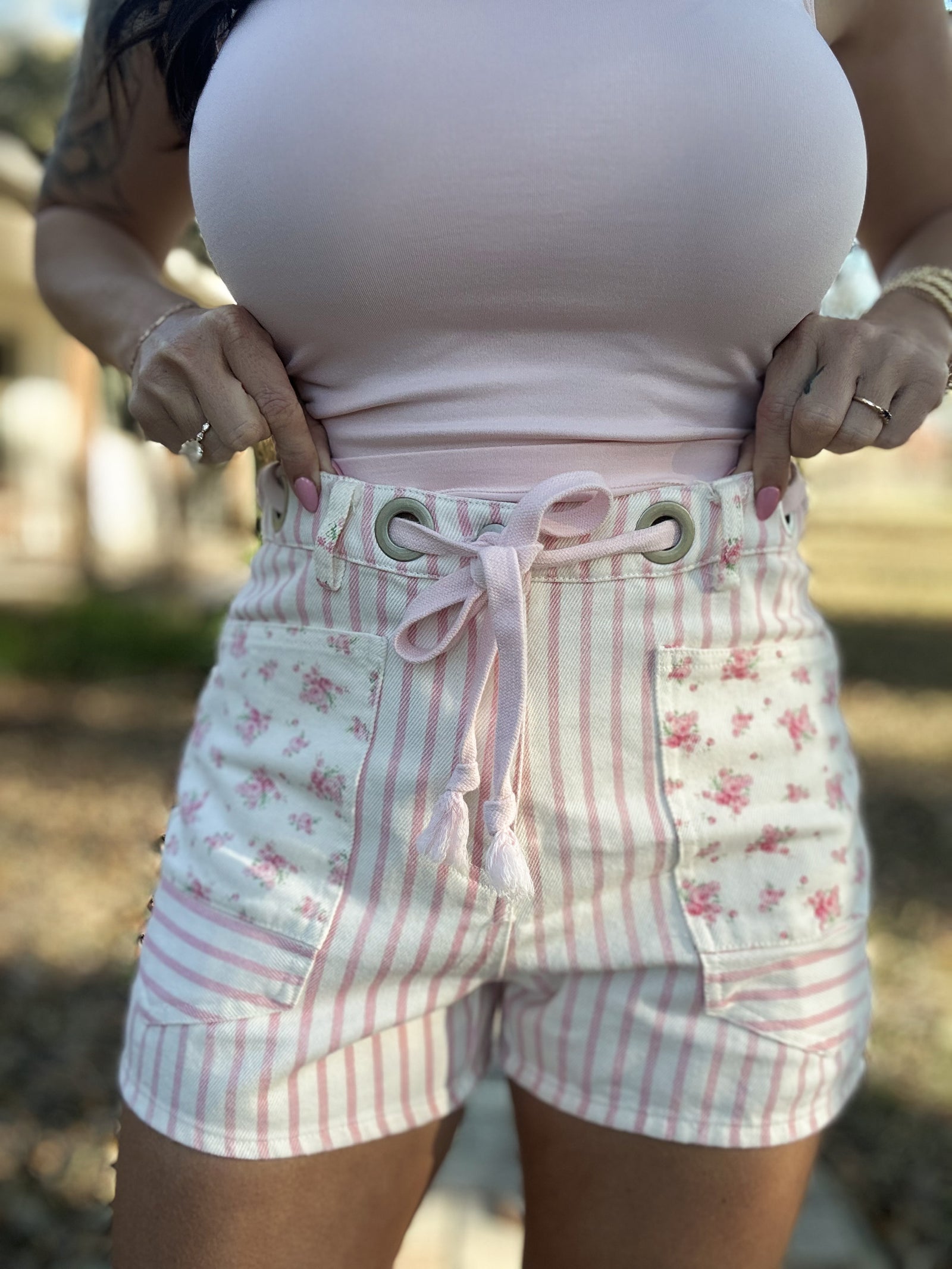 Kennedy Floral & Stripe Waist Tie Shorts