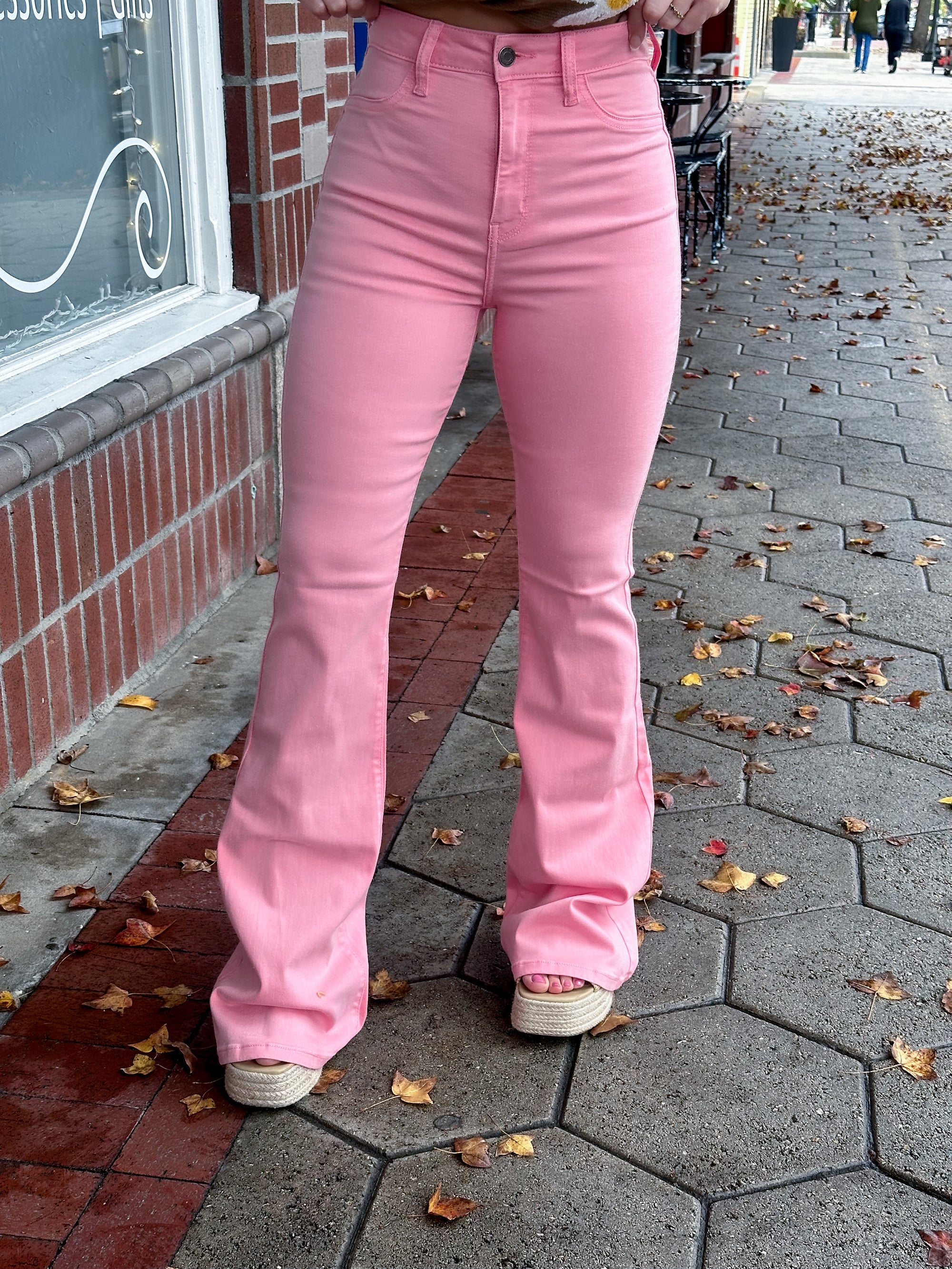Just My Type High Rise Flare Jeans - Bubble Gum