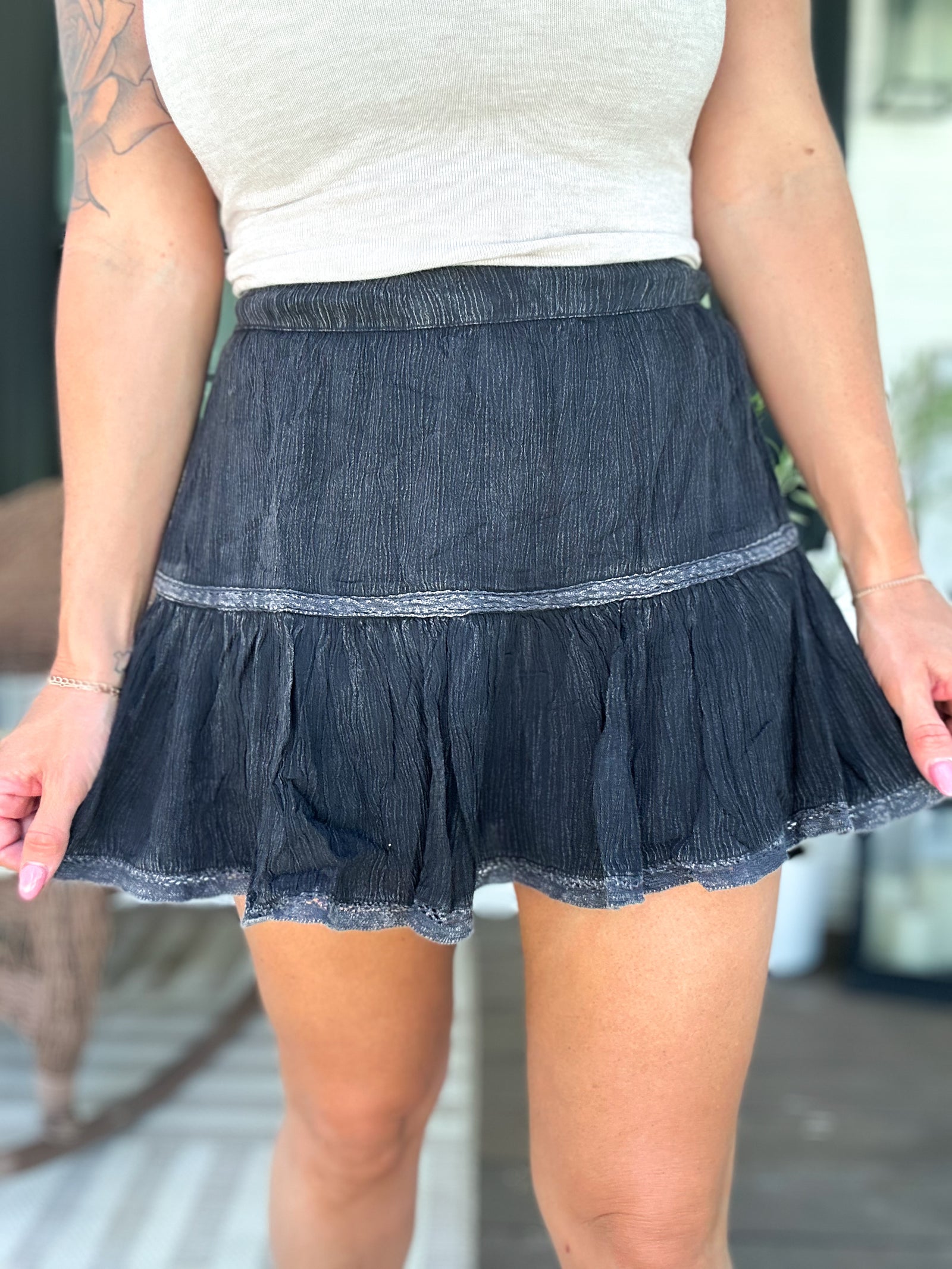 Nora Lace Trim Skort - Black