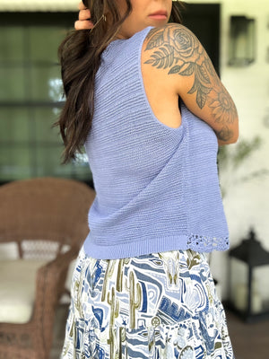 Braylee Crochet Sweater Vest - Denim
