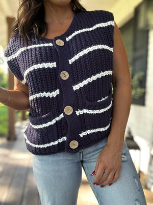 Stacy Button Down Sweater Vest - Navy