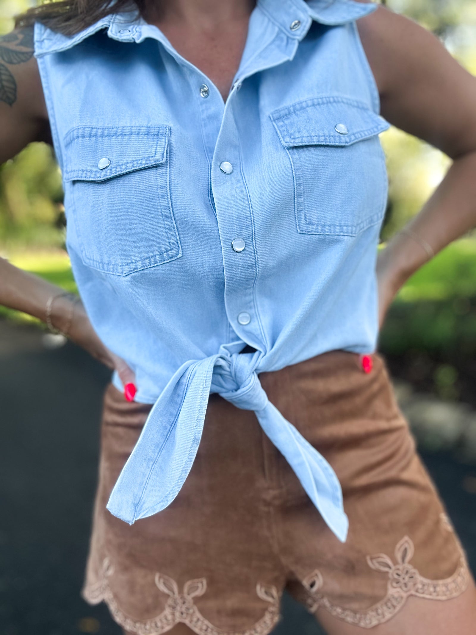 Country Roads Denim Tie-Up Top