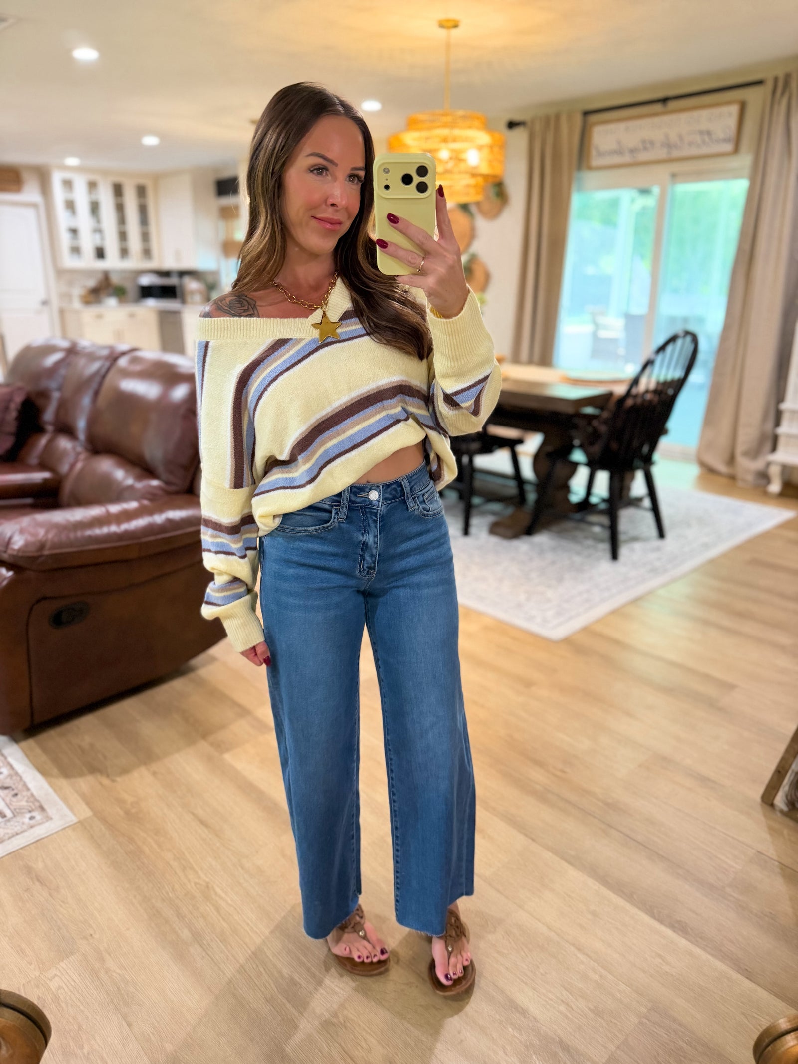 Angie Striped VNeck Sweater