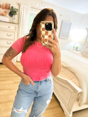 Searching For Something Cropped Tee - Hot Pink