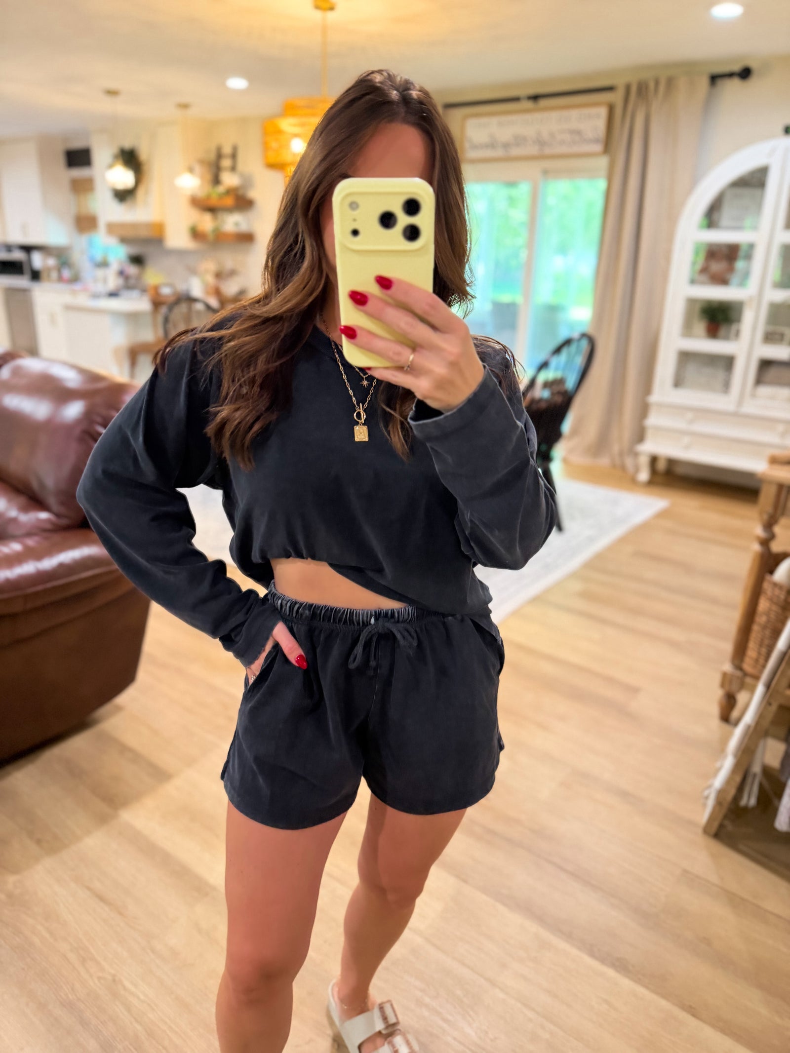 Sloane Acid Washed Long Sleeve Top - Black