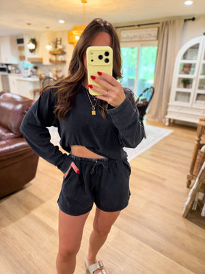 Sloane Acid Washed Long Sleeve Top - Black
