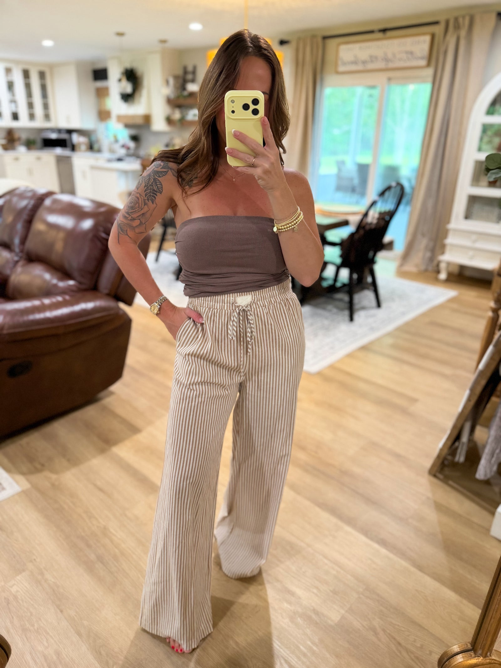 Cecelia Striped Linen Pants - Khaki