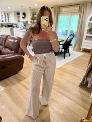 Cecelia Striped Linen Pants - Khaki