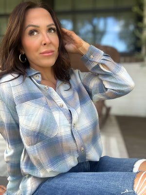 Can't Live Without You Flannel Top- Retro Blue