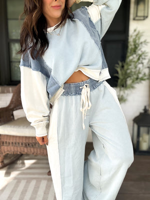 Hallie Denim Trimmed Colorblock Top