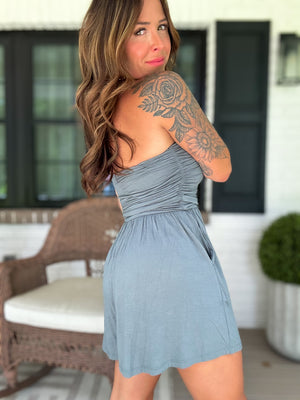 No Worries Strapless Romper - Ash Olive