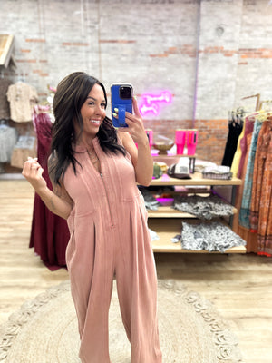 Veronica Mineral Washed Jumpsuit - Rust