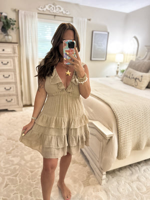 Finley Open Back Ruffle Dress - Taupe