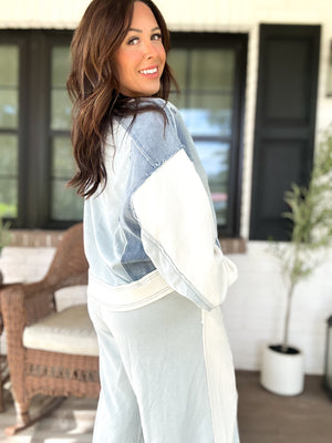 Hallie Denim Trimmed Colorblock Top