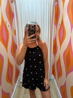 Sandi Polka Dot Tie Back Halter Romper