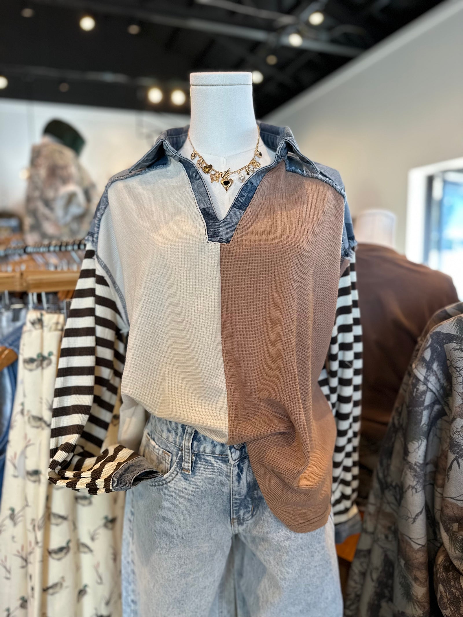 Nila Striped & Checkered Oversized Top