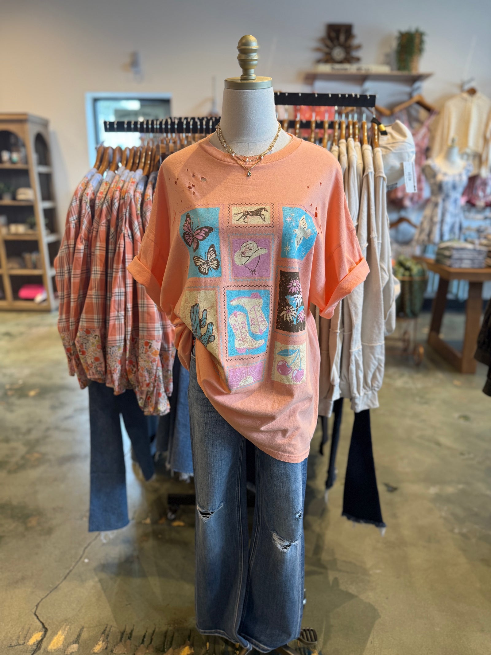 Western Collage Distressed Oversized Seamless Tee