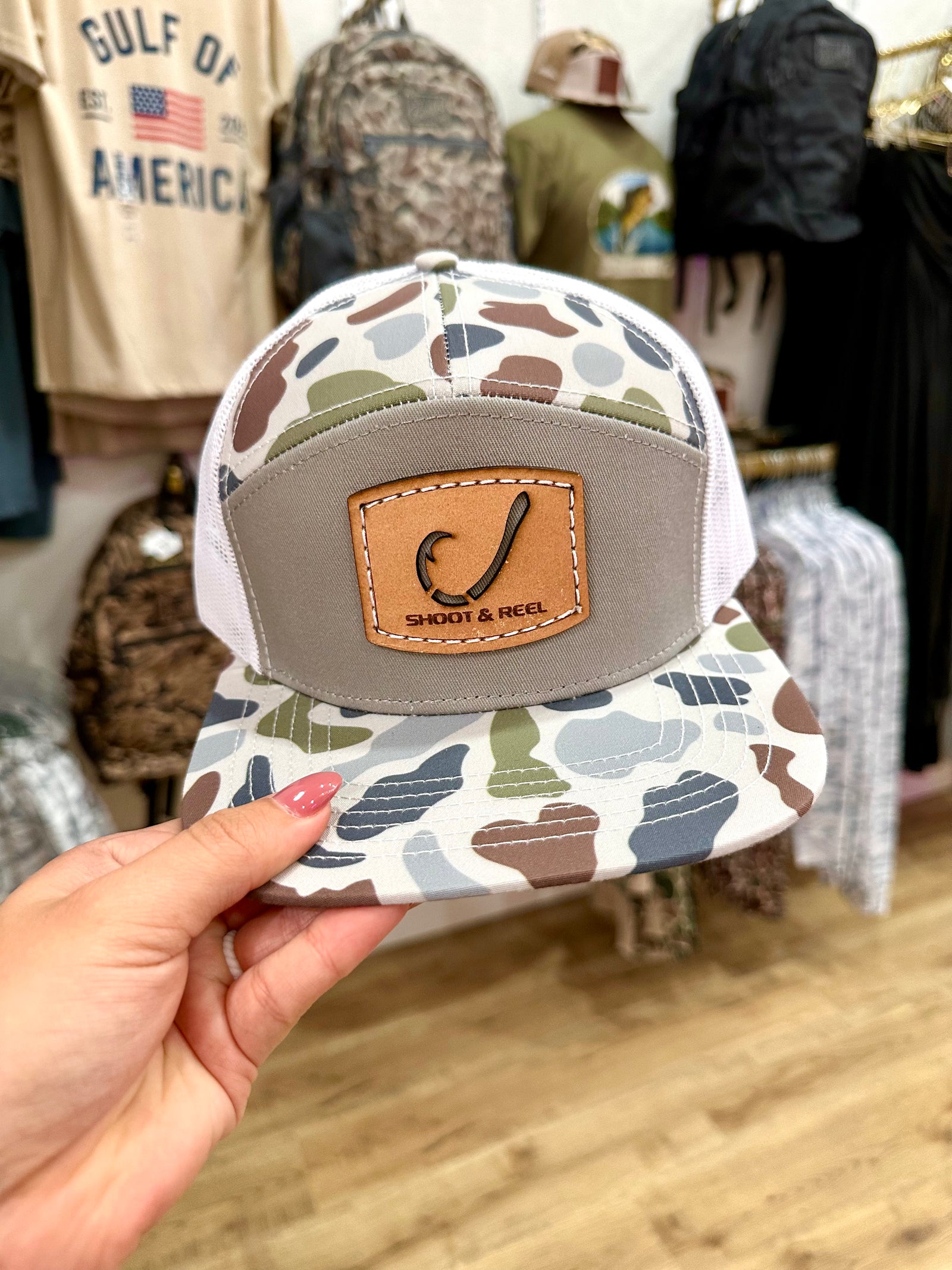 Shoot & Reel Hook Cut Out Patch Men's Hat - White