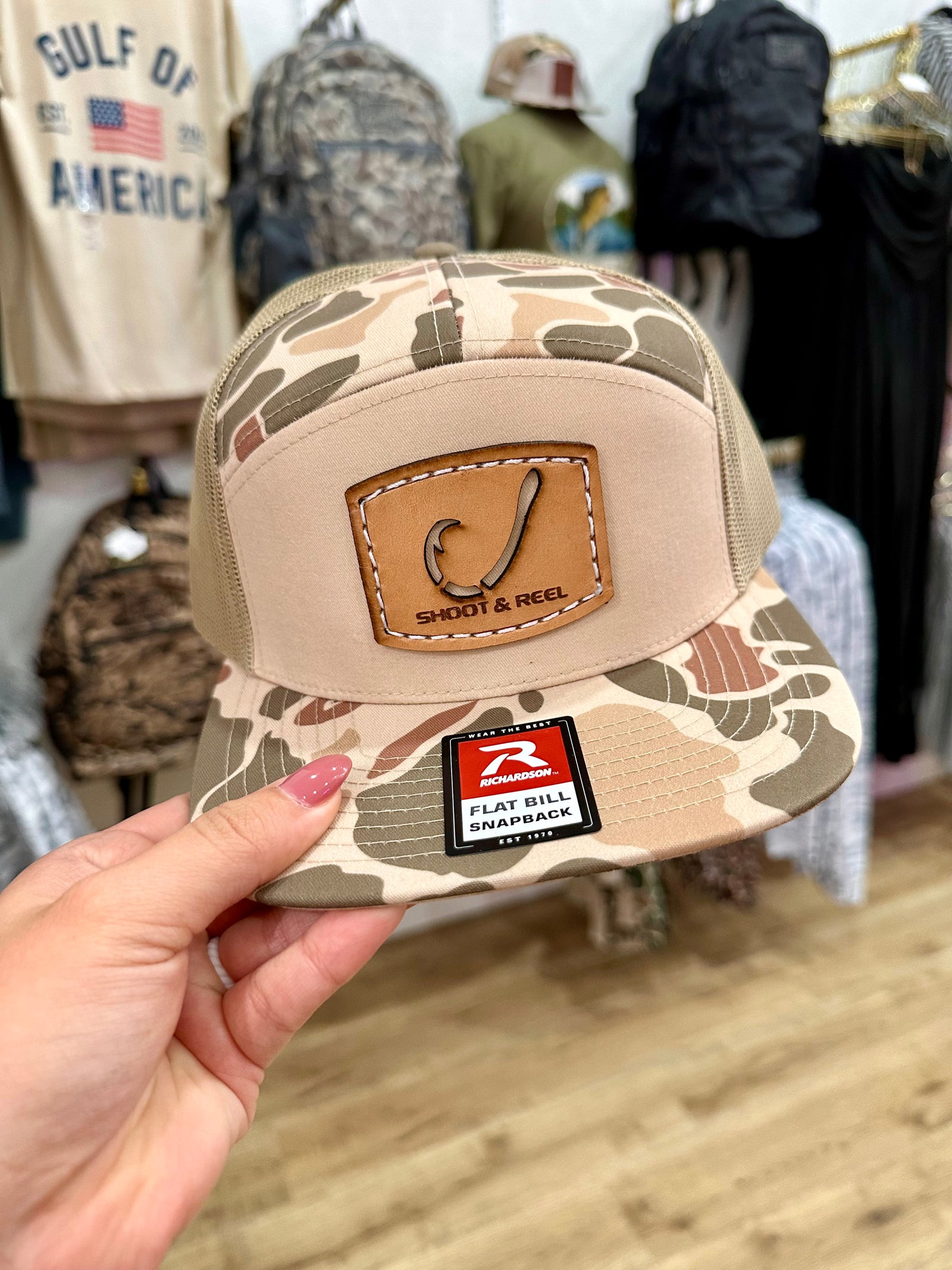 Shoot & Reel Hook Cut Out Patch Men's Hat - Tan