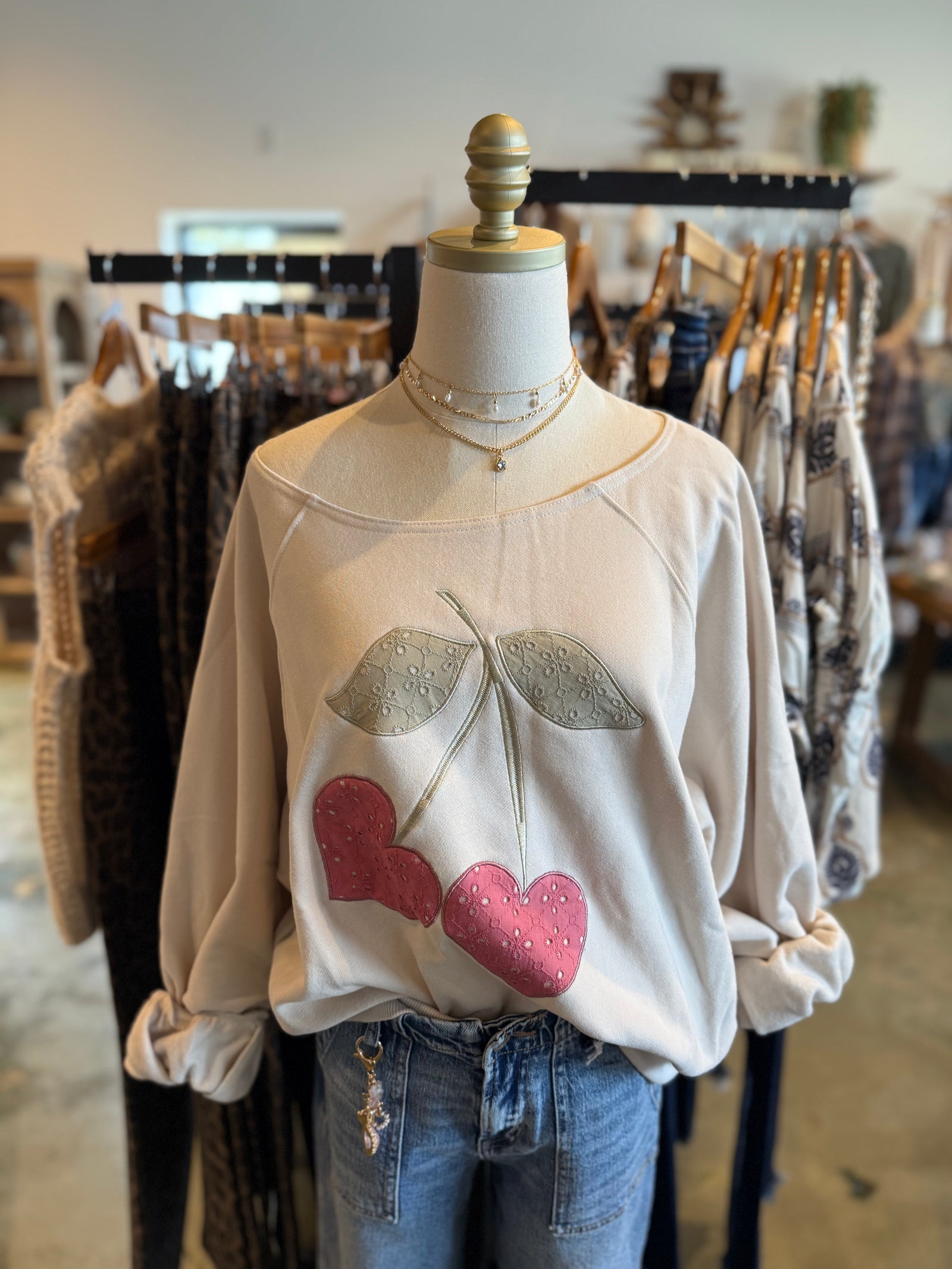 Josie Nicole Cherry Embroidery Sweater Top