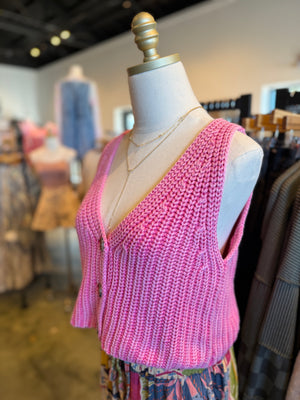 Willow Sleeveless Sweater Top - Hot Pink