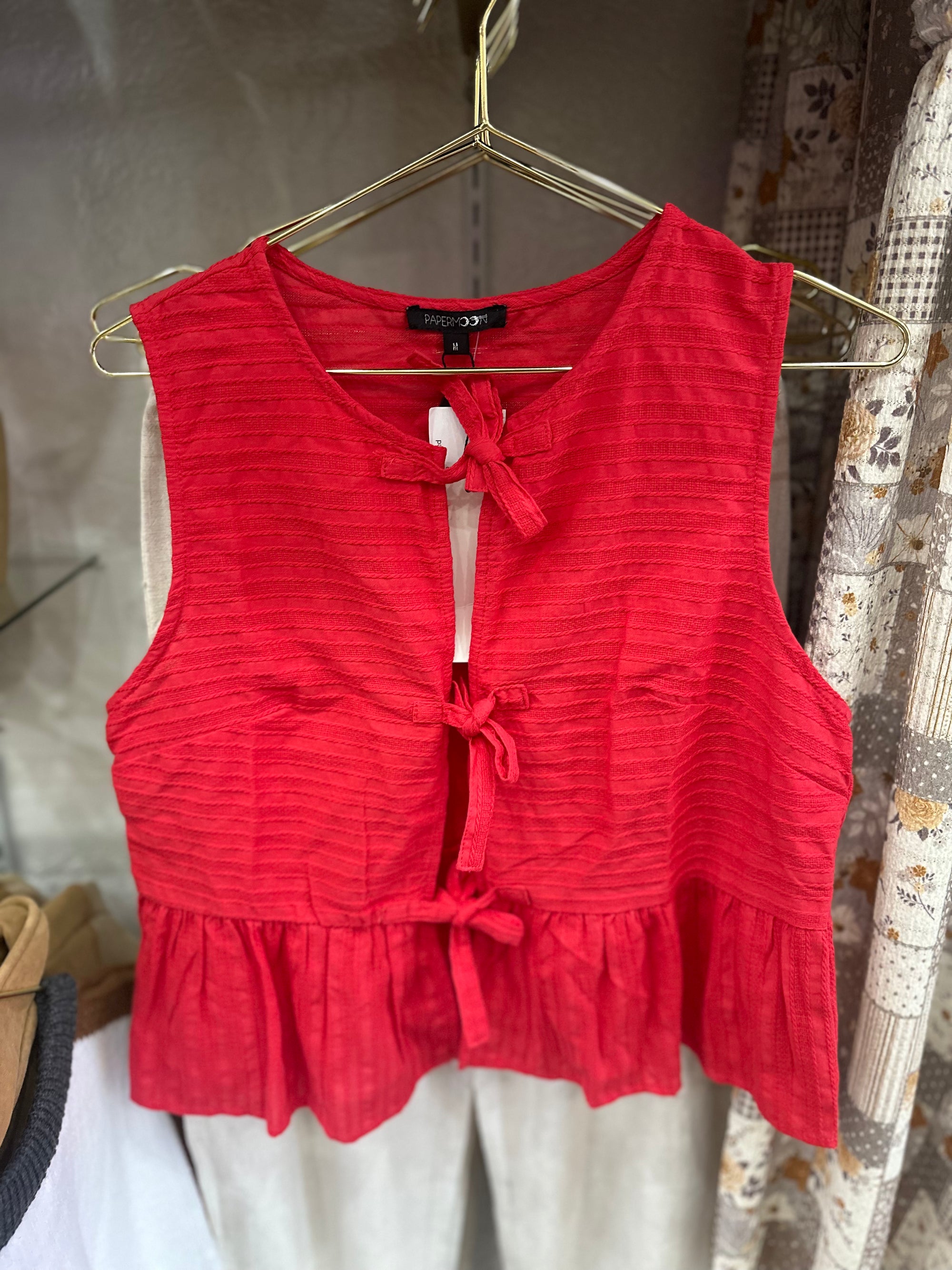 Larson Bow Peplum Top - Red