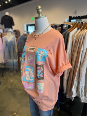 Western Collage Distressed Oversized Seamless Tee