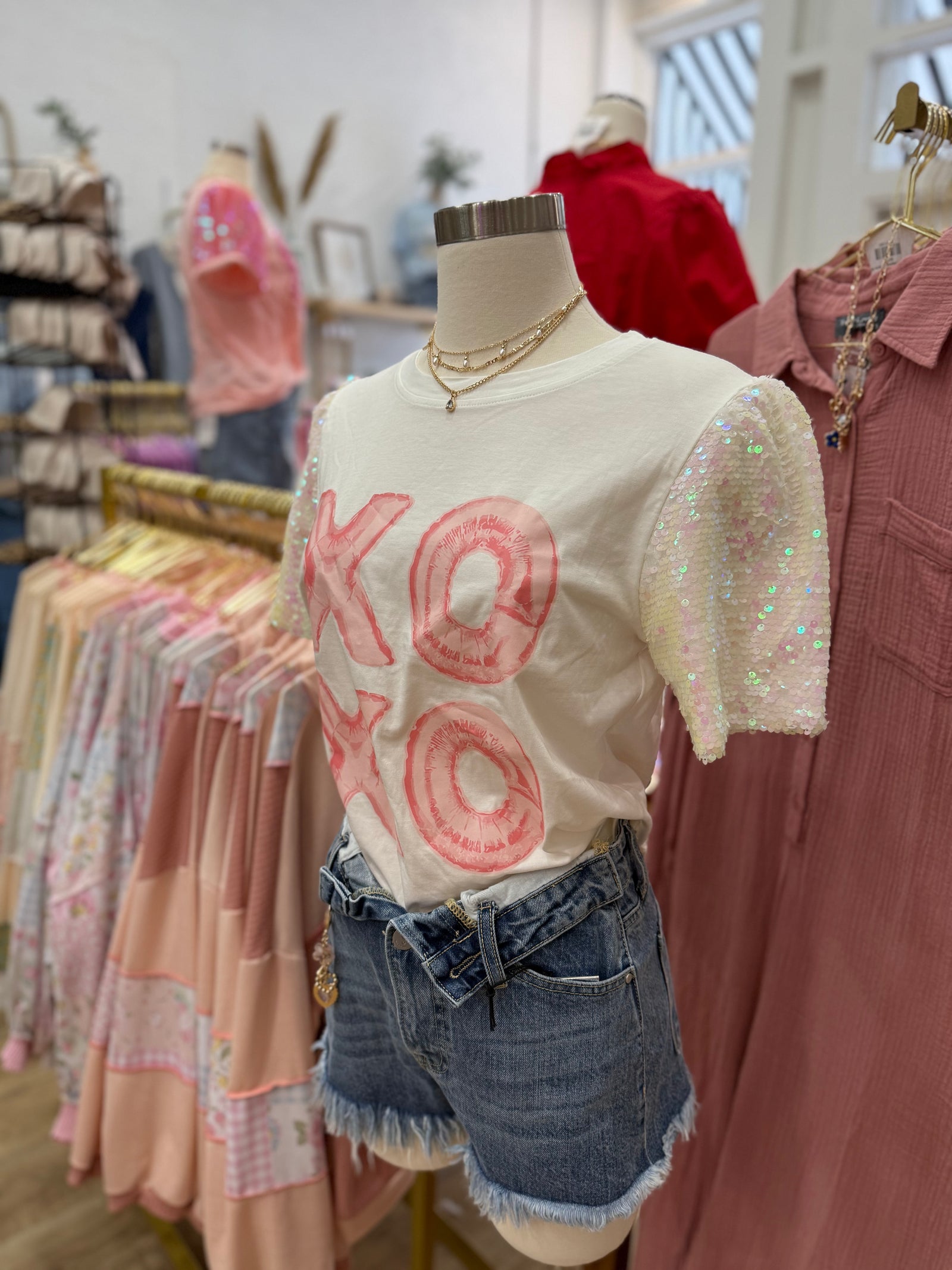 XOXO Sequin Sleeve Top