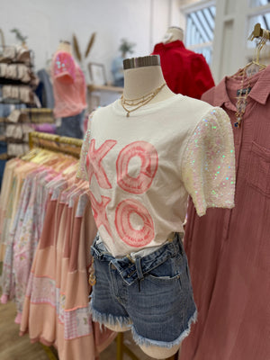 XOXO Sequin Sleeve Top