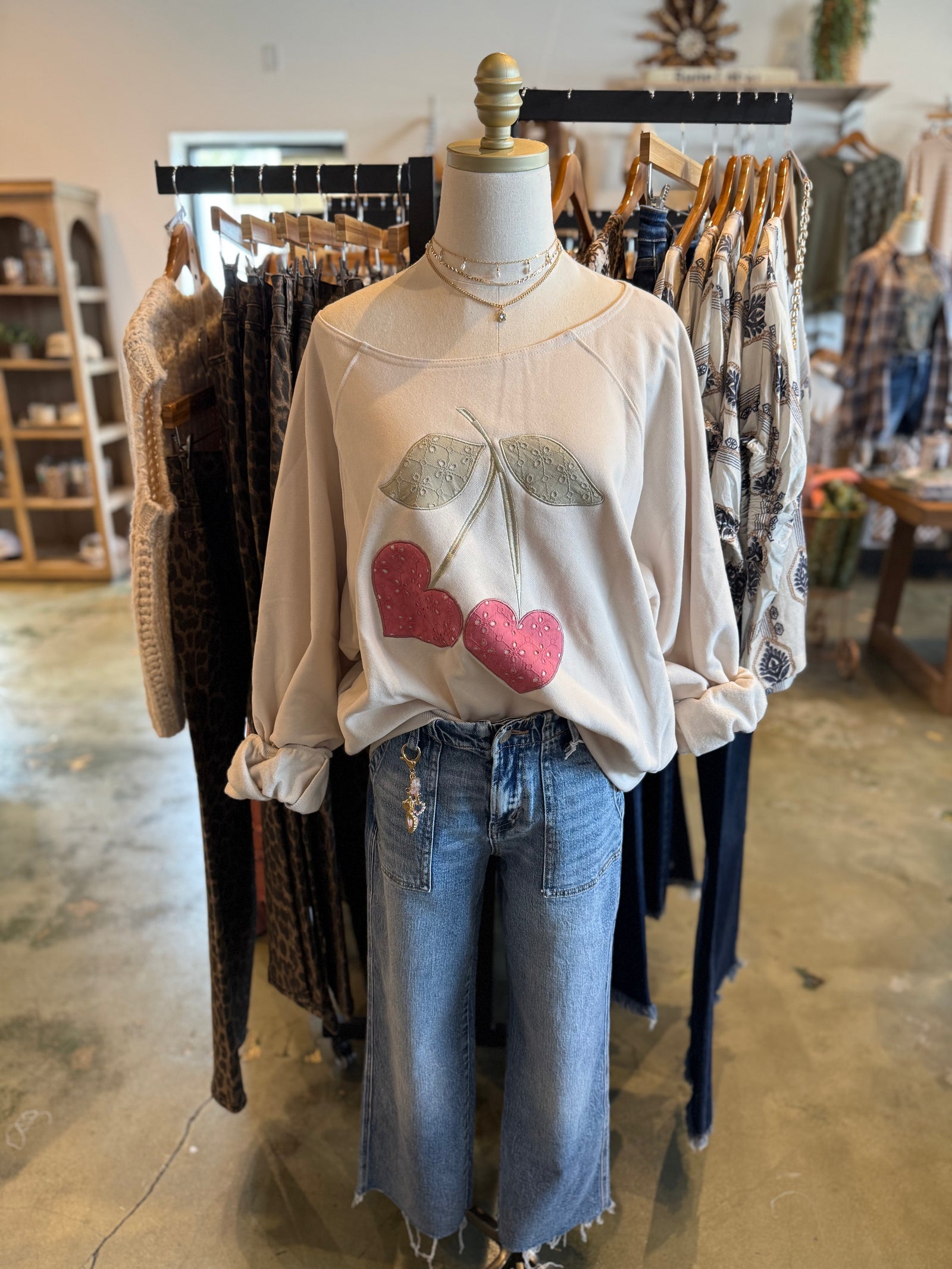 Josie Nicole Cherry Embroidery Sweater Top