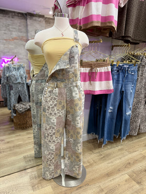 Vivian Vintage Floral Boho Denim Overalls