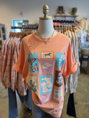 Western Collage Distressed Oversized Seamless Tee