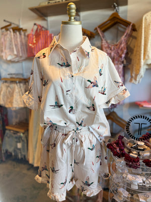 Parker Mallard Print Ruffle Sleeve Shirt