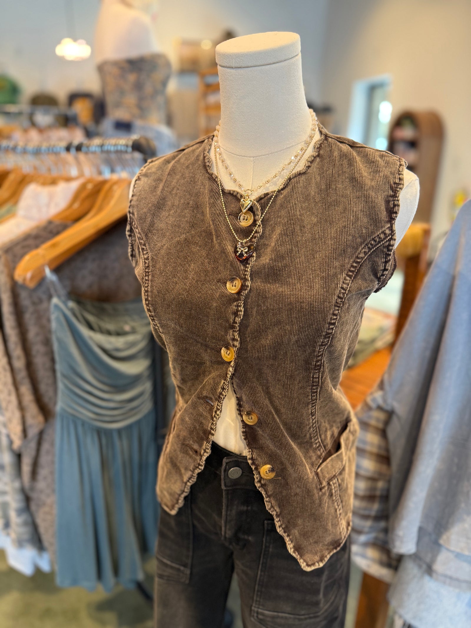 Haylie Ann Washed Corduroy Scalloped Vest
