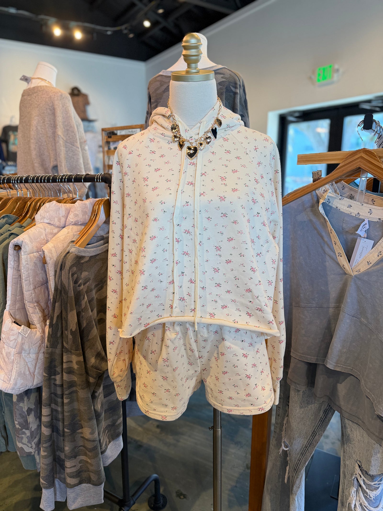 Hazel Floral Print Lounge Crop Hoodie
