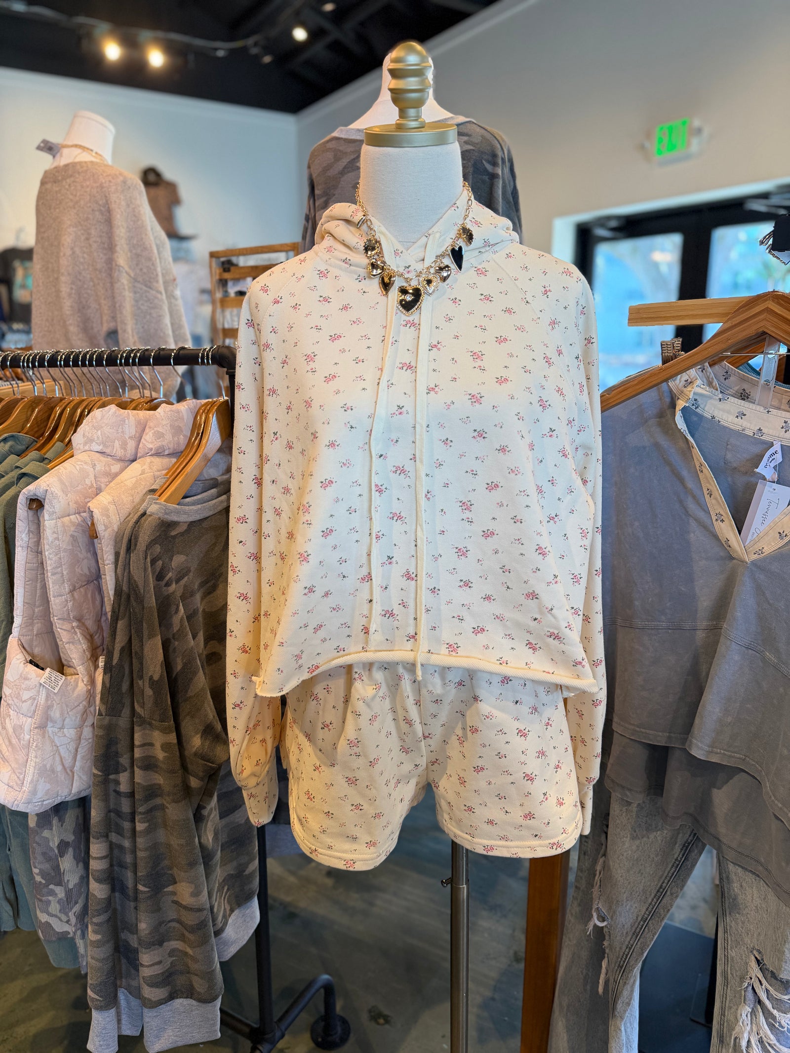 Hazel Floral Print Lounge Crop Hoodie