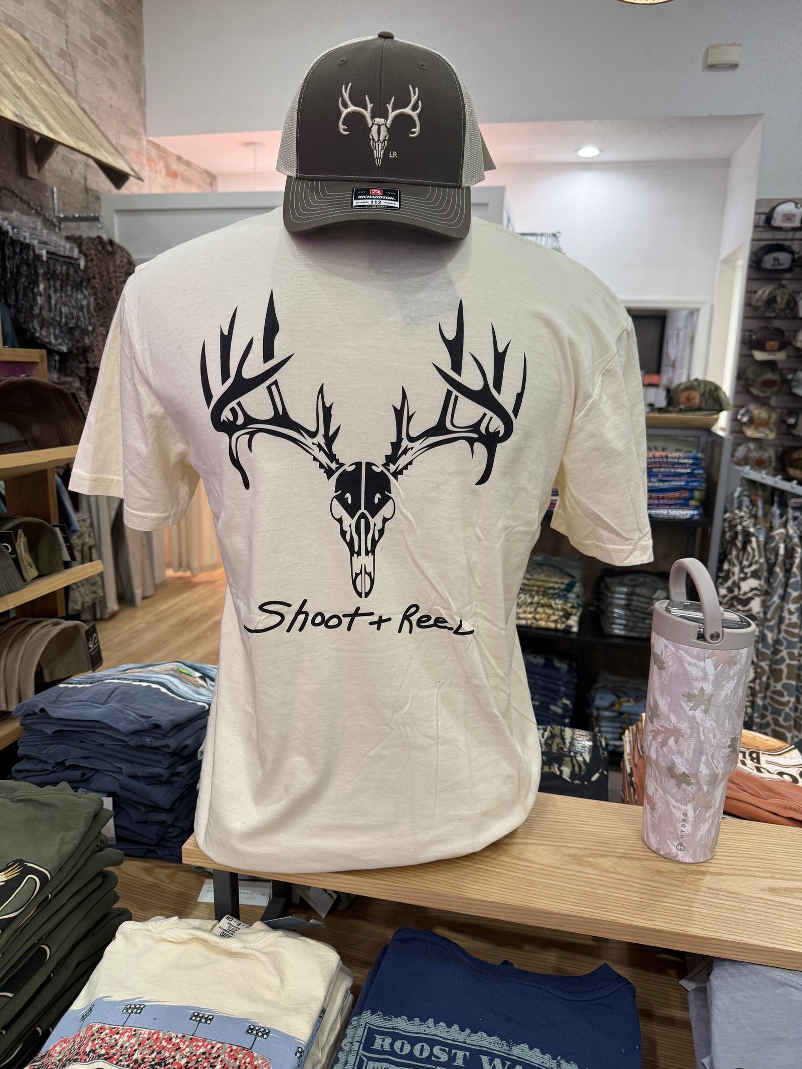Shoot & Reel Deer Skull T-Shirt -Tan