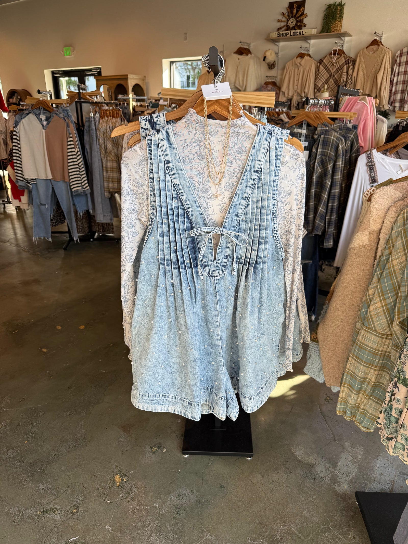 Alyssa Denim Pearl Romper- Denim