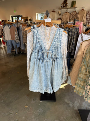 Alyssa Denim Pearl Romper - Denim - QUICK PREORDER