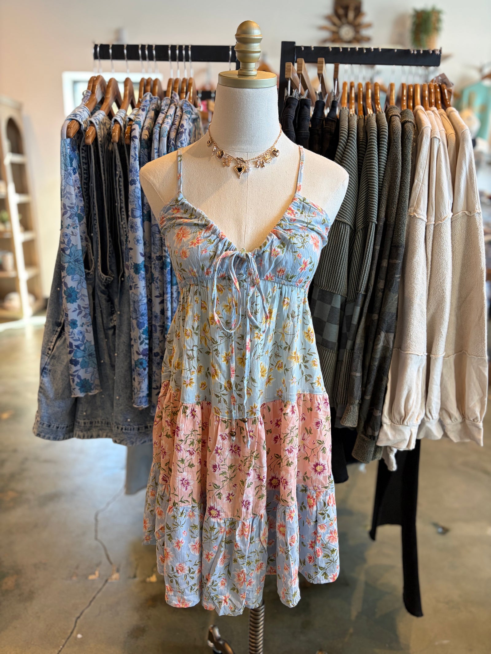 Landri Patchwork Spaghetti Strap Dress