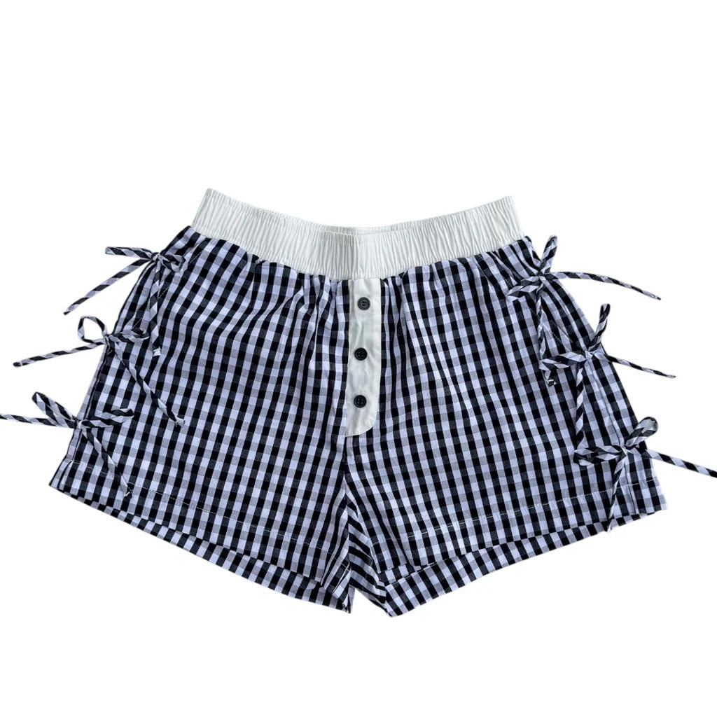 LuluMac Button Bow Gingham Boxer Shorts - Black