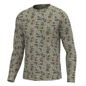 Youth Local Boy Long Sleeve Heather Blend Crew - Sand Duck Camo