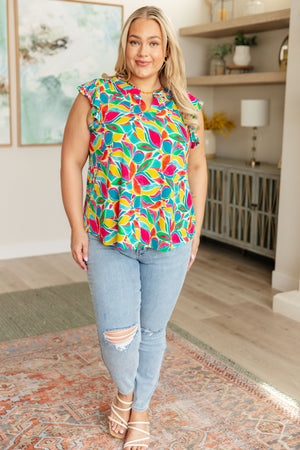 Lizzy Flutter Sleeve Top in Teal and Red Mod Floral