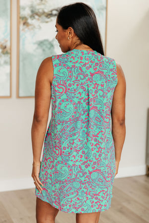 Lizzy Tank Dress in Teal and Magenta Paisley