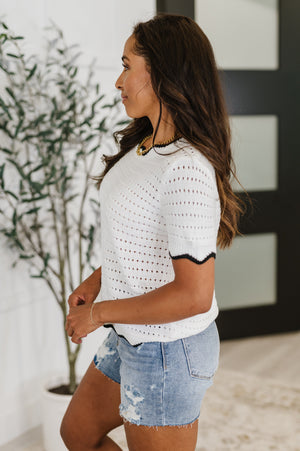 Pinkies Up Knit Top in White