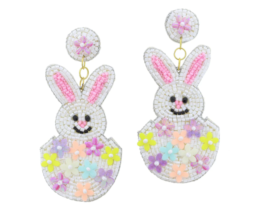 Floral Bunny Beaded Earrings