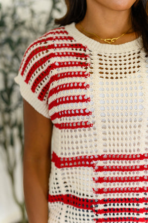 Vibes Don't Lie Net Tee Red Striped